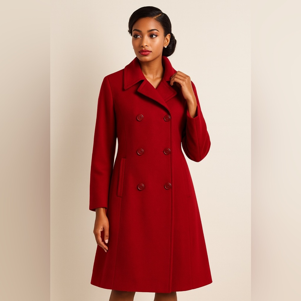Isda & Co Red Wool & Cashmere Blend Dress‎ Coat Sz. L